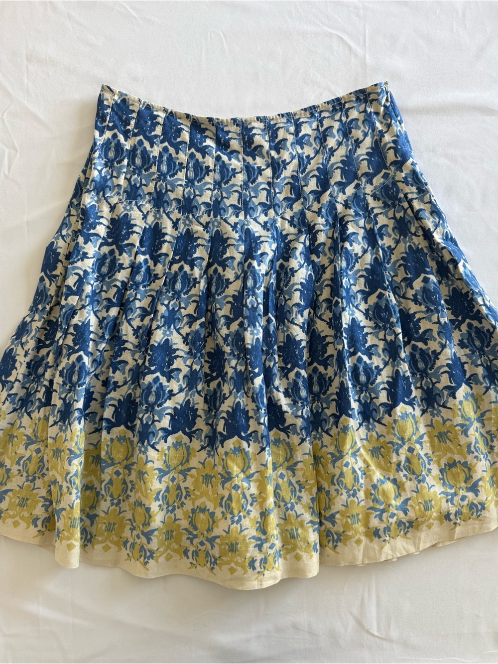 Isda & Co Linen Blue and Yellow Floral pleated Skirt
